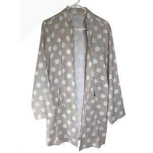 Chicos 2 Linen Blend Cardigan Womens  L 12/14 Beige/White Polka Dot‎ Long Open